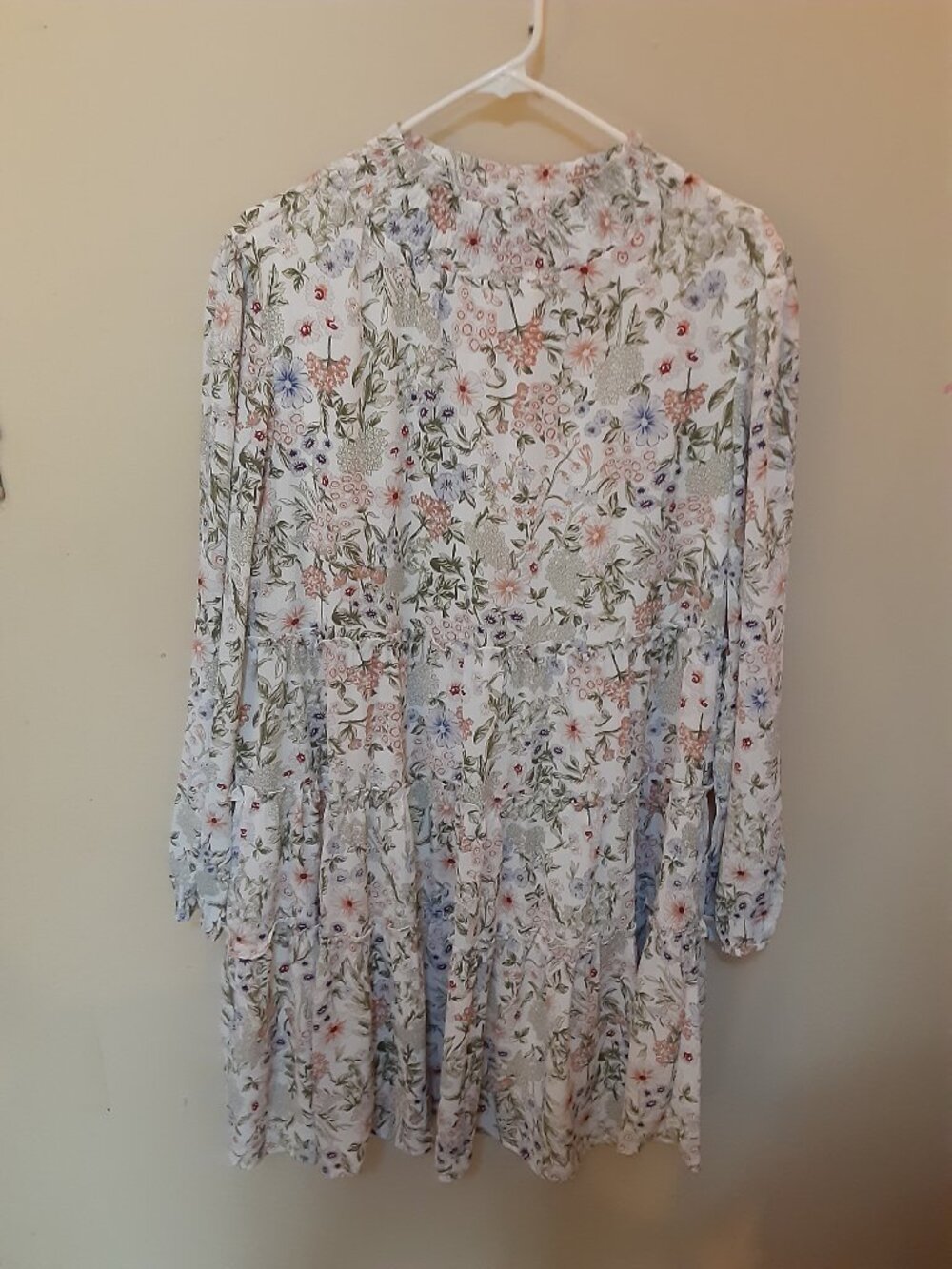 Floral Tiered Mock Neck Mini Dress Long Sleeve Frilled Boho Smocked
